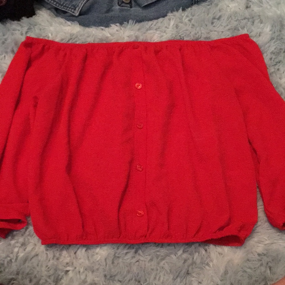 Hello Miss:red long sleeve, off the shoulder